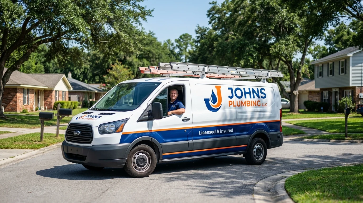 Johns Plumbing LLC service van in Brownsboro, TX