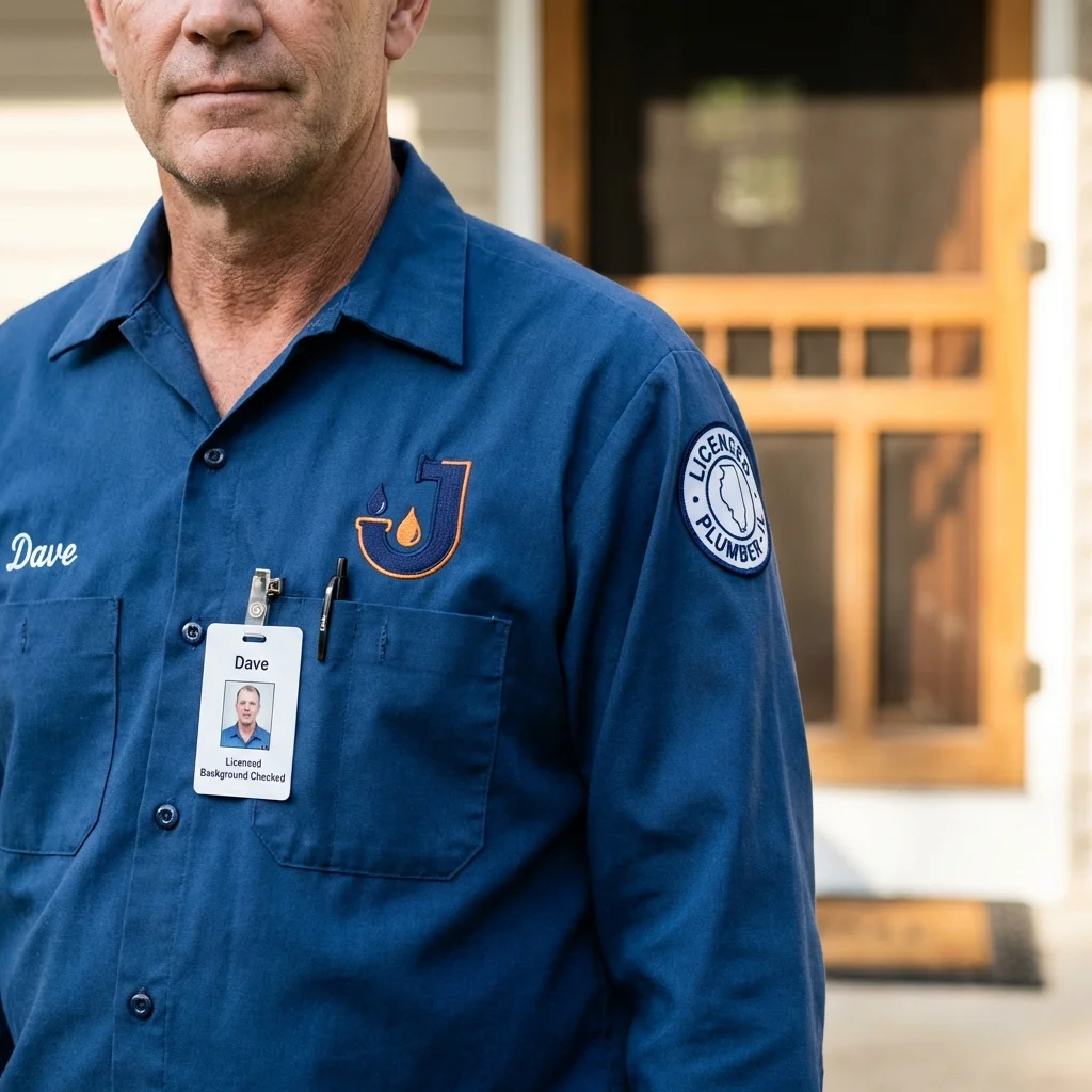 Licensed plumber showing ID badge in Brownsboro, TX